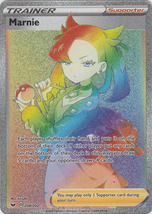 Marnie 208/202 DMG Rainbow Kunto: Damaged (Taitoksia kortin sivuilla)