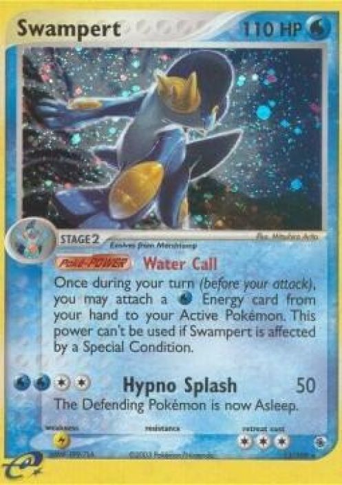Swampert 13/109 Holo Ex Ruby and Sapphire Kunto: Damaged (taitos kortin ylareunassa, jonkin verran kulumaa