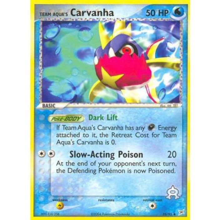 Team Aqua's Carvanha 25/95 Reverse Holo Kunto: Damaged