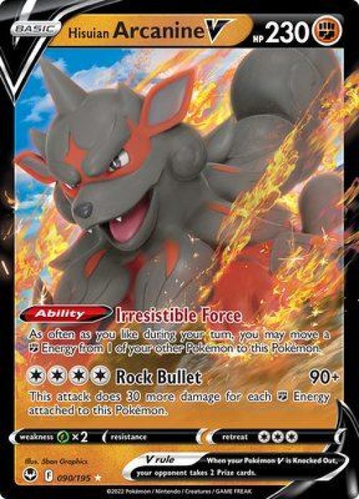 Hisuian Arcanine V 090/185 DMG Kunto: Damaged (Laaja taitos vasemmassa yla kulmassa)