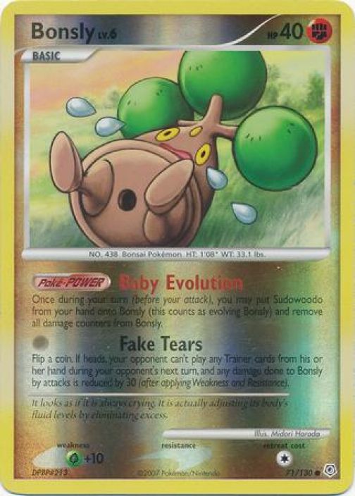 Bonsly Lv.6 71/130 Reverse Holo Kunto: Damaged (Taitoksia)