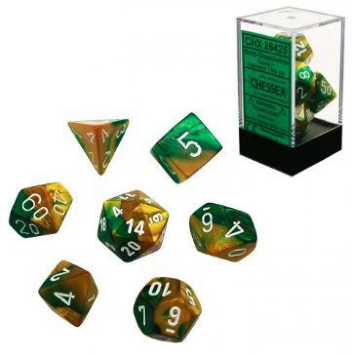 Chessex Gemini Polyhedral 7-Die Set Gold Green / White CHX 26425
