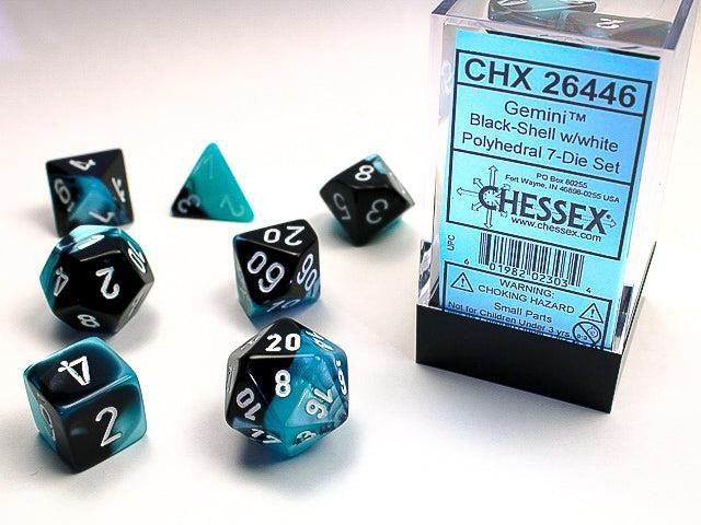 Chessex Gemini Polyhedral 7-Dice Black Shell w/White CHX 26449