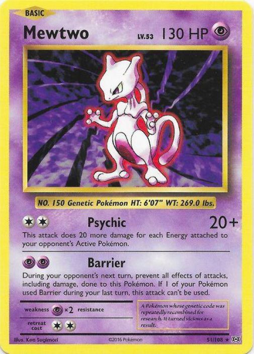 Mewtwo 51/108 X&amp;Y Evolutions Kunto: Good