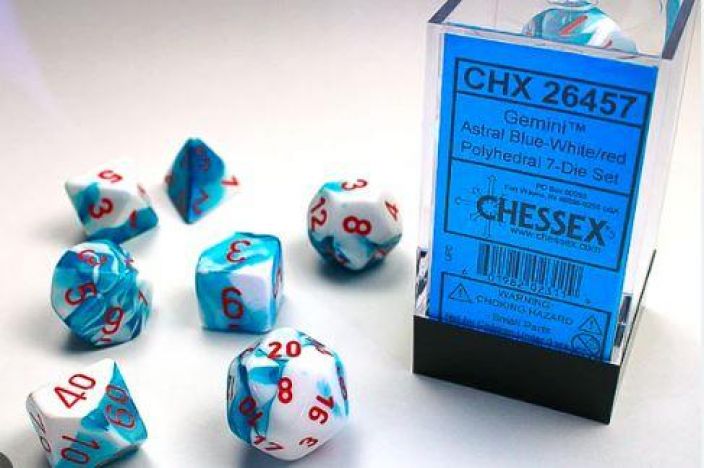 Chessex Gemini Polyhedral 7-Die Set Astral Blue-White / Red CHX 26457 