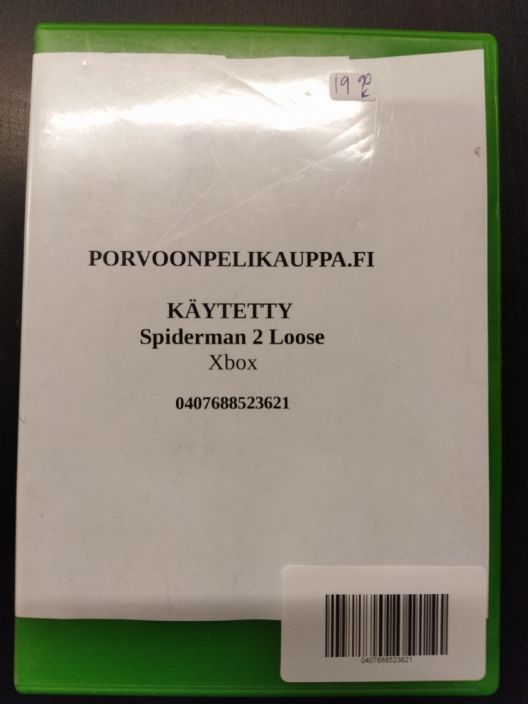SpiderMan 2 Loose Kaytetty Xbox Kaytetty. vain cd