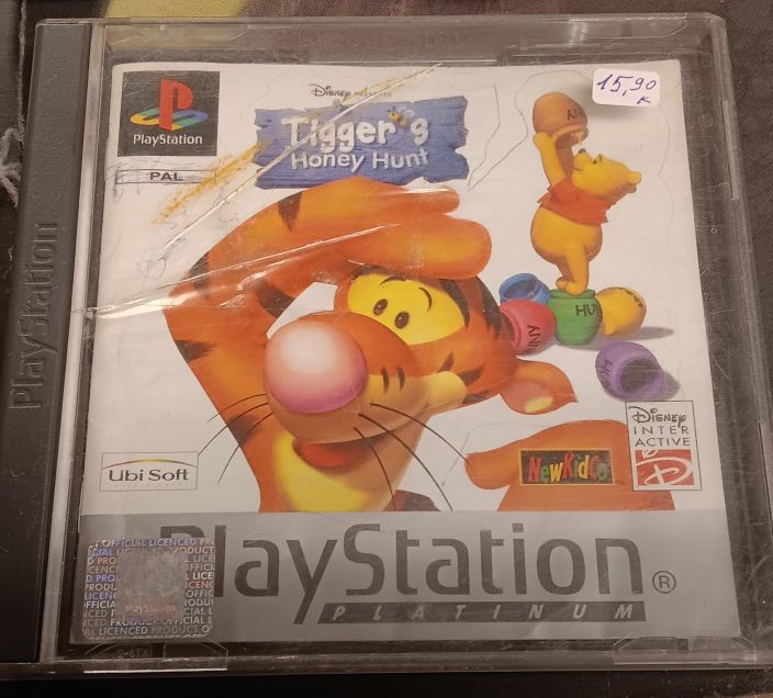 Disney Tigger's Honey Hunt kaytetty PS1 Manuaalissa piirroksia etukannessa halkeama ei kansikuvaa, manuaali toimii