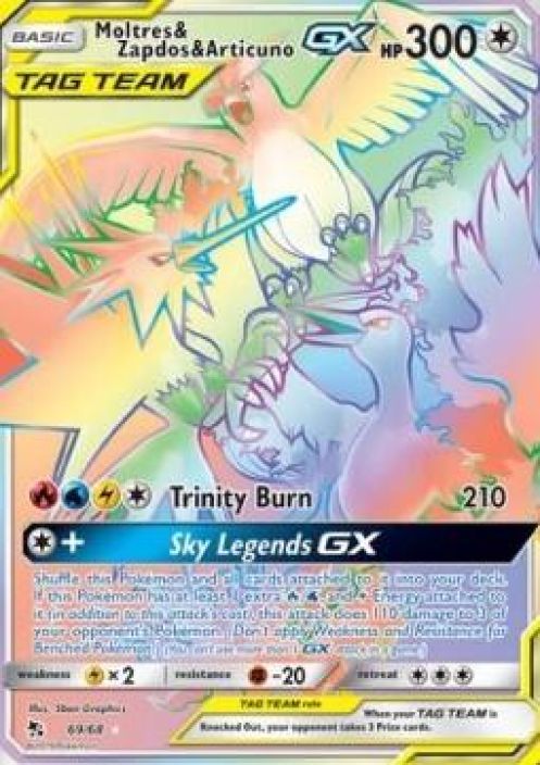 Moltres &amp; Zapdos &amp; Articuno GX 69/68 Rainbow Kunto: Good