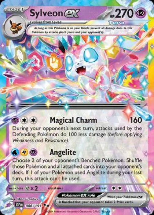 Sylveon ex 086/191 Misprint Kunto: NM Misprint: takana alemmassa e:ssa valkoinen piste &quot;alignment dot