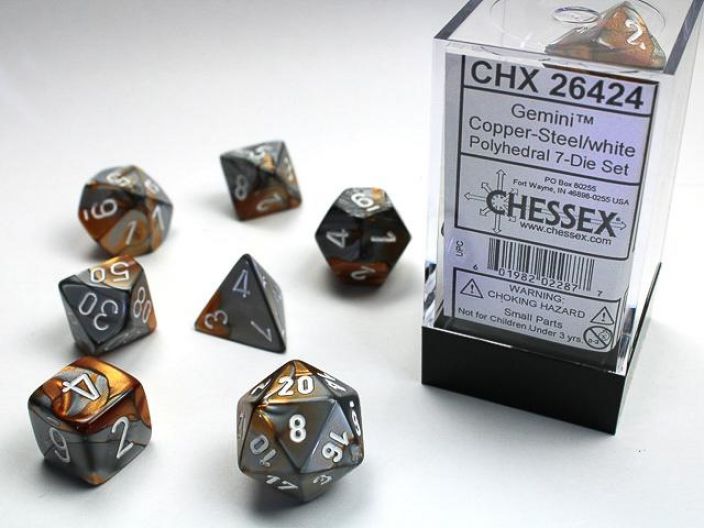 Chessex Gemini Polyhedral 7-Die Set Copper-Steel / White CHX 26424
