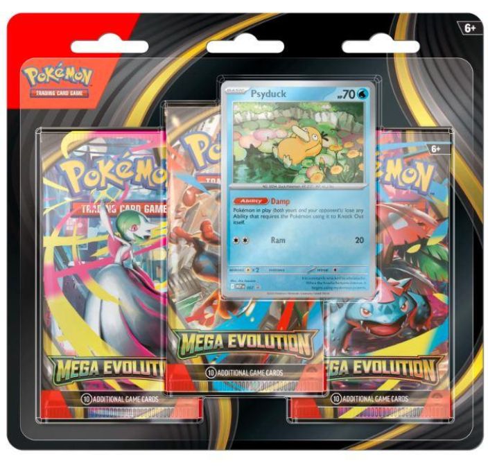 Pokemon Mega Evolution 3-Pack Blister Psyduck julkasupaiva: 10 lokakuuta 2025