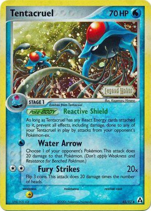 Tentacruel 45/92 Holo Stamped Kunto: Damaged (pienet taitokset sivuissa, isompi takana)