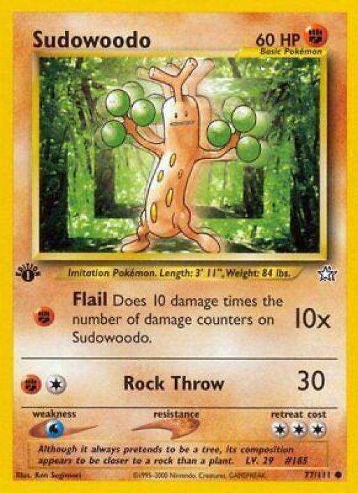 Sudowoodo 77/111 1st Edition Kunto: NM