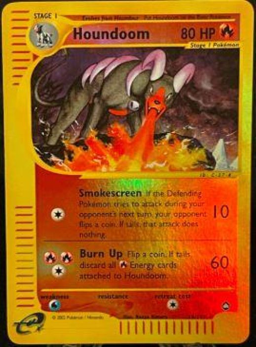 Houndoom 14/147 Reverse Holo DMG Aquapolis Kunto: Damaged (Taitos kortin oikeassa alakulmassa)