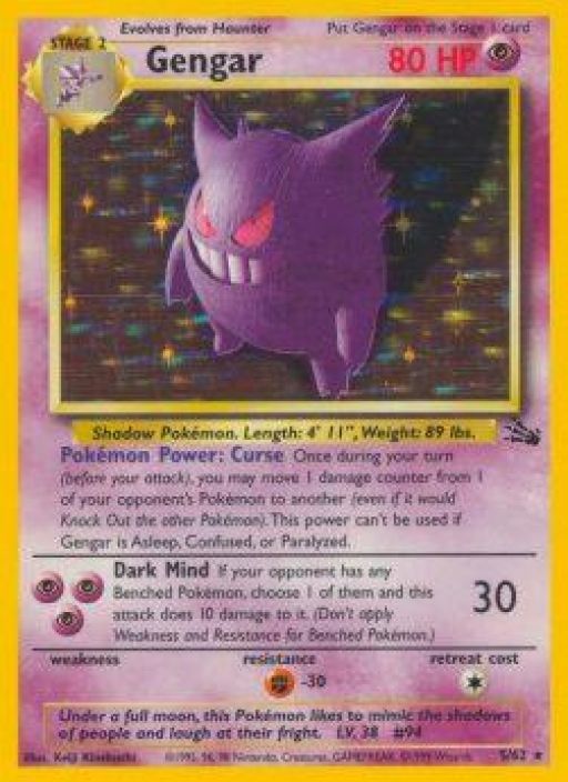 Gengar 5/62 Holo DMG Fossil Kunto: Damaged (Kulumaa takana ja reunoissa, takana vahan tahrainen,