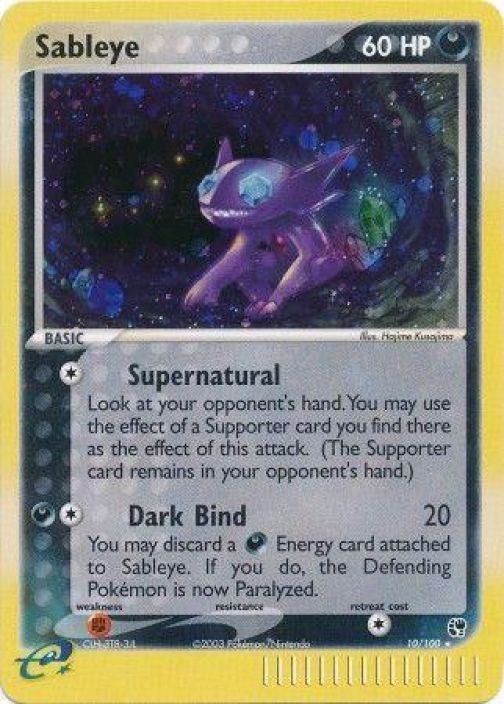 Sableye 10/100 Holo Ex Sandstorm Kunto: Damaged (Taitos keskella , kulumaa takareunoissa)