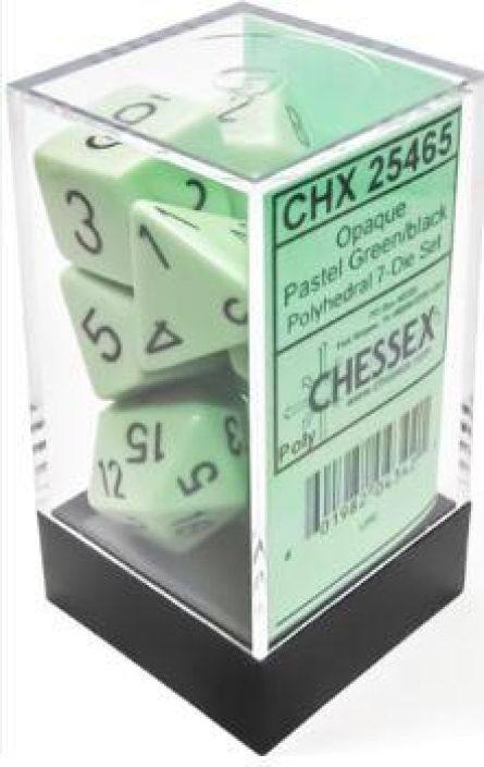 Chessex opaque pastel Green/black polyhedral 7 dice set CHX 25465